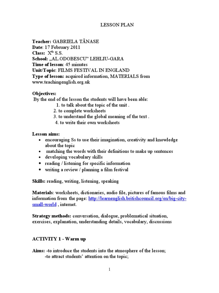 Lesson Plan British Council | PDF | Lesson Plan | Vocabulary