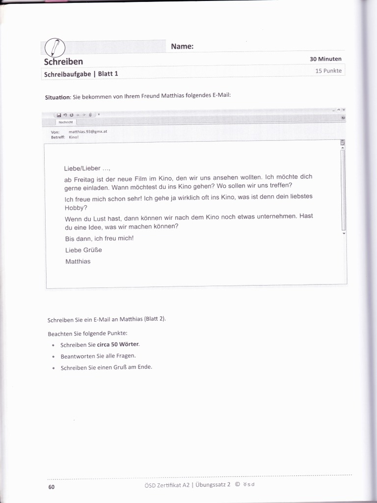 E-Mail OSD ZA2 Übungssatz 2 Matthias | PDF