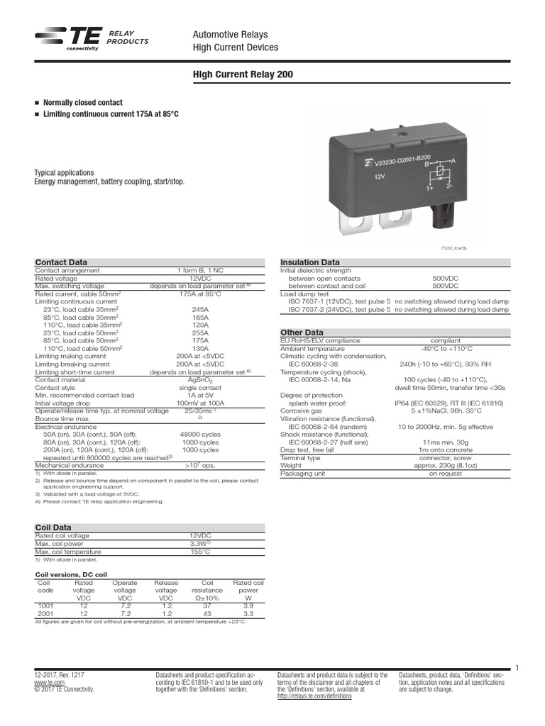 High Current Relay 200 | PDF | Relay | Inductor