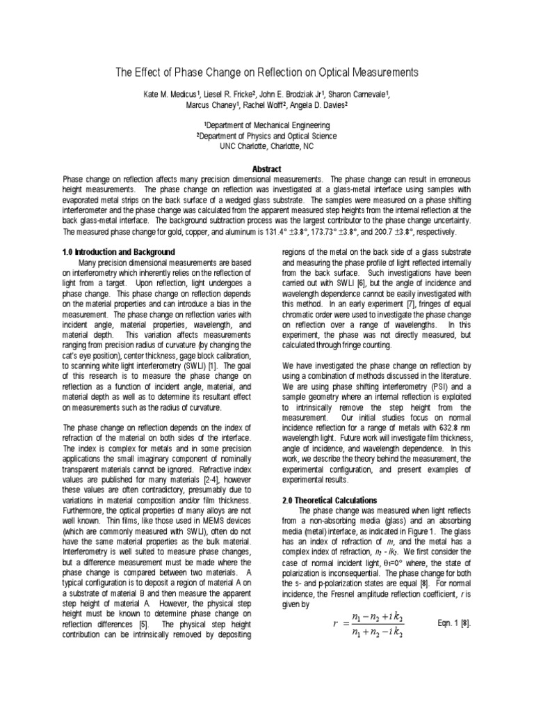 Phase Change Effects on Optical Measurements | PDF | Interferometry ...