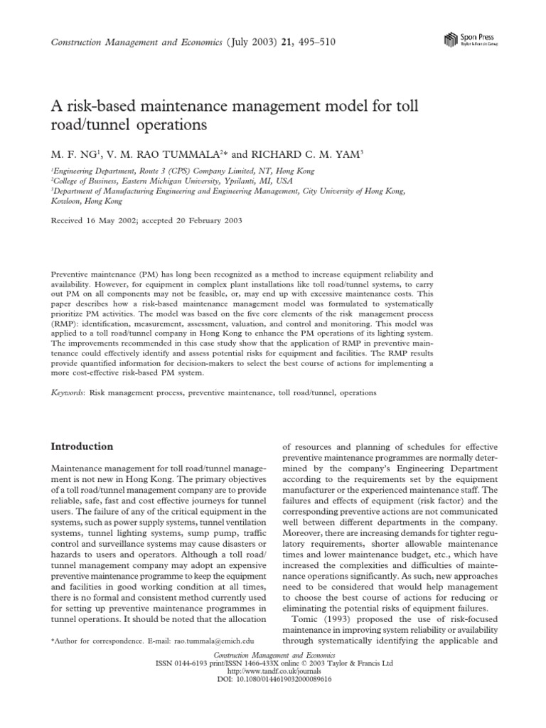 Risk-Based Maintenance in Tunnels | PDF | Risk Management | Risk