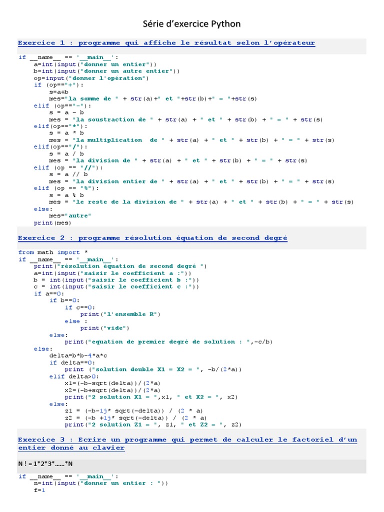 Exercices Python pour Débutants | PDF | Théorie des nombres ...
