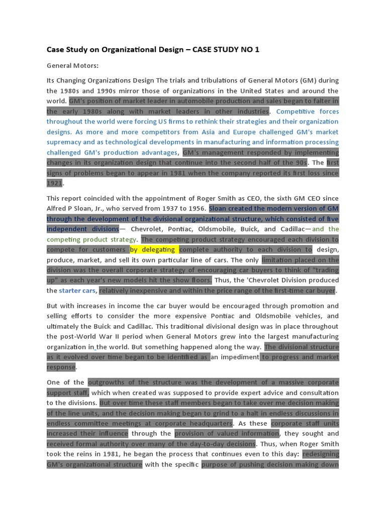 Case Study On Organizational Design Pdf