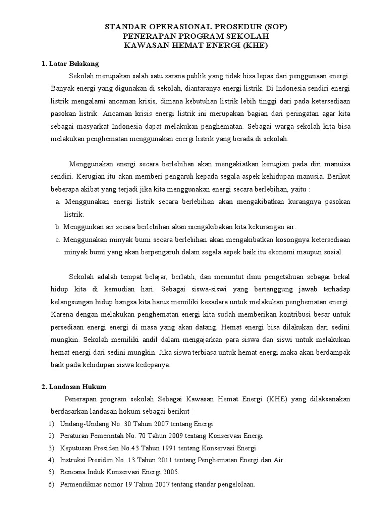 Sop Hemat Energi Listrik Dan Air Pdf