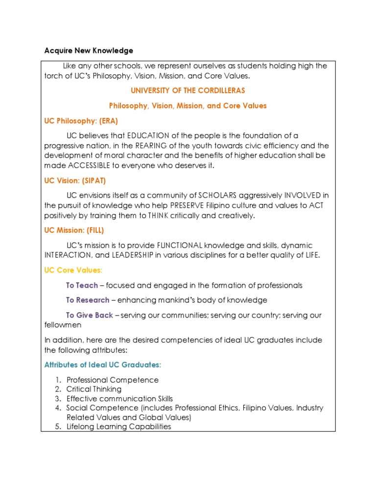 UC's Mission, Vision and Mission | PDF