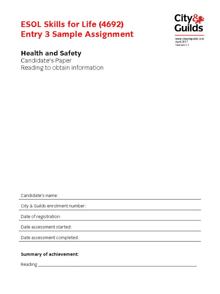 ESOL Entry 3 Health and Safety Exam Guide | PDF | First Aid ...