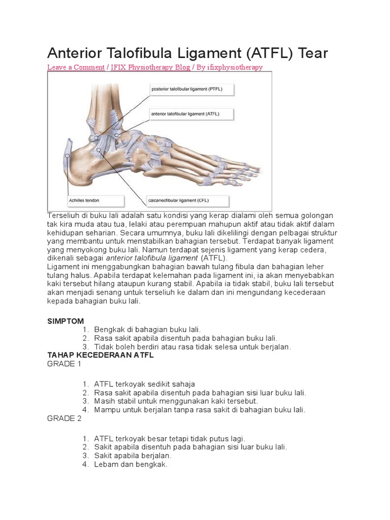 Cedera Ligamen ATFL: Gejala dan Rawatan | PDF