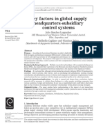 Key Factors in Global Supply Headquarters-Subsidiary Control Systems