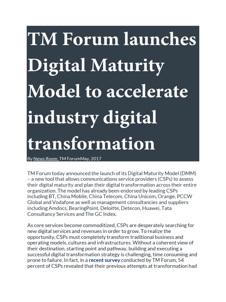 TM Forum's Digital Maturity Model Launch | PDF | Strategic Management ...