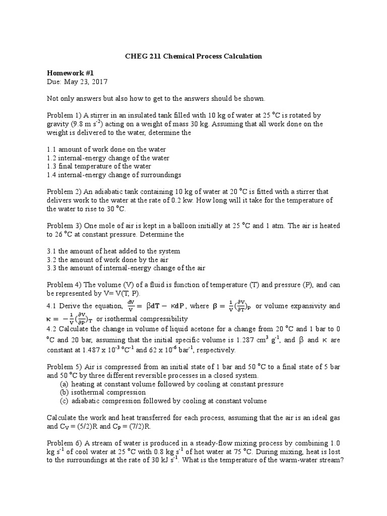 CHEG 211 Chemical Process Calculations | PDF | Heat | Branches Of ...