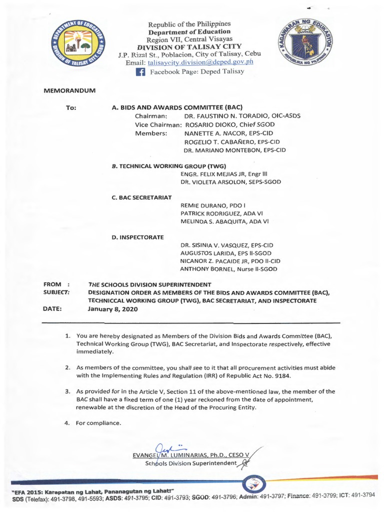 Designation Order As Members of The Bids and Awards Committee (Bac) PDF Government