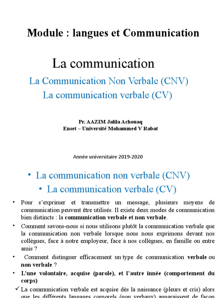 Communication Verbale et Non Verbale | PDF | Communication non verbale ...