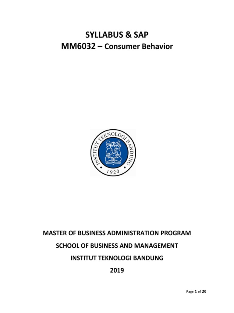 Syllabus & Sap MM6032 - : Consumer Behavior | PDF | Consumer Behaviour ...