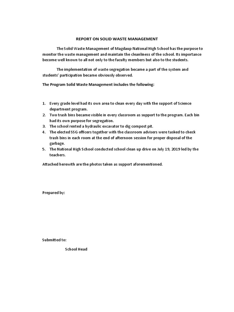 Solid Waste Management Report for School | PDF