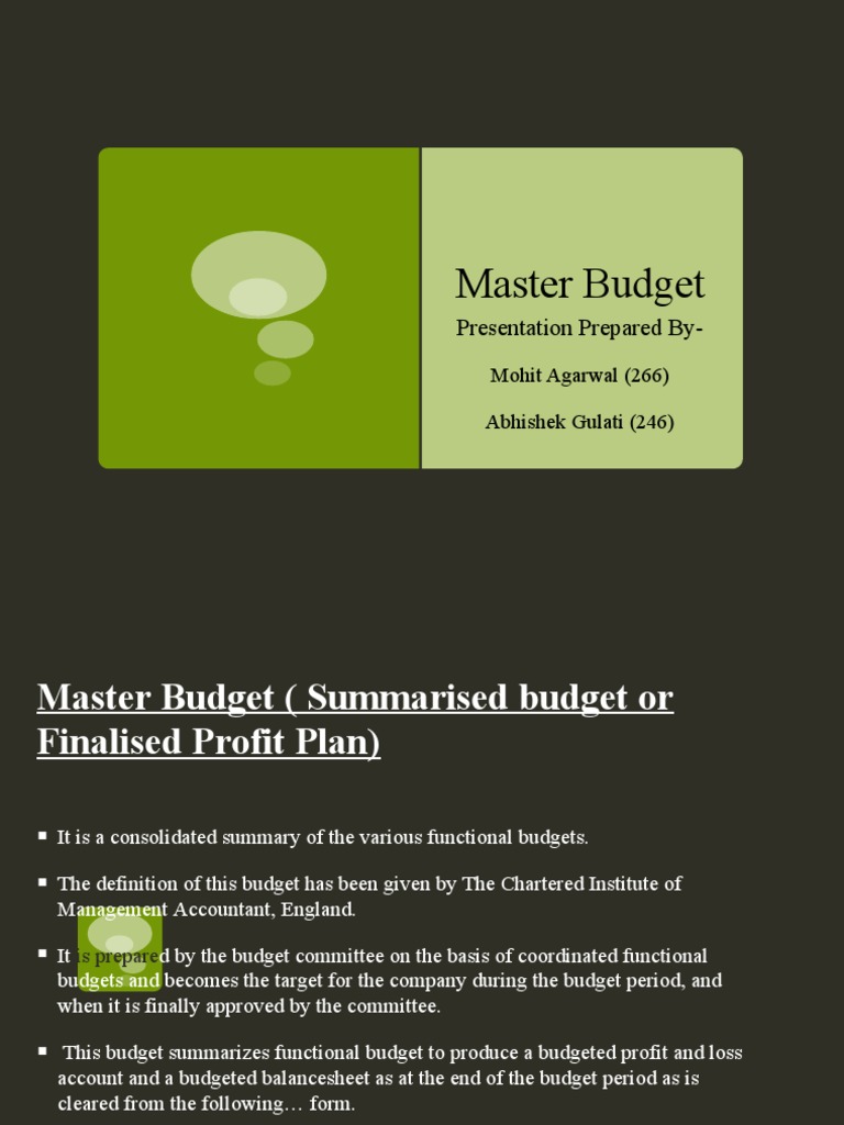 Master Budget Overview and Components | PDF | Budget | Management ...