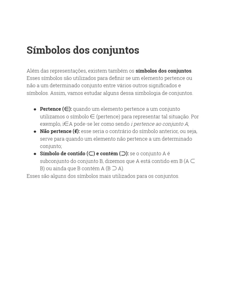 Símbolos e Operações em Conjuntos | PDF | Números | Conjunto (Matemática)