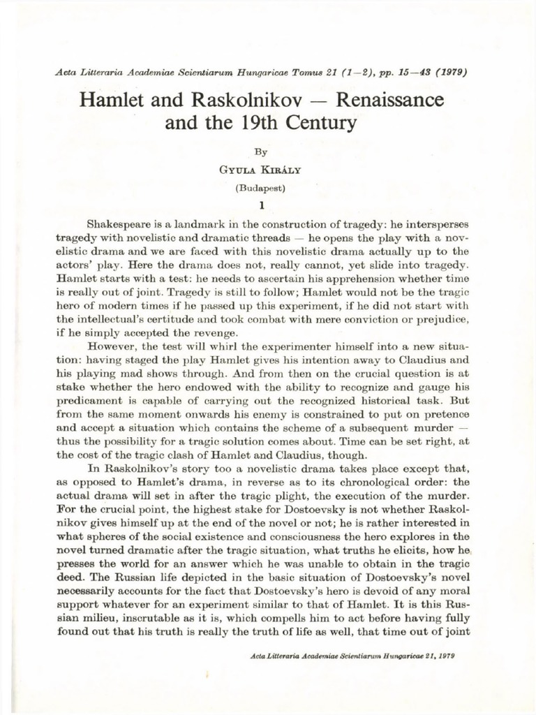 Hamlet and Raskolnikov - Renaissance and The 19th Century | PDF ...