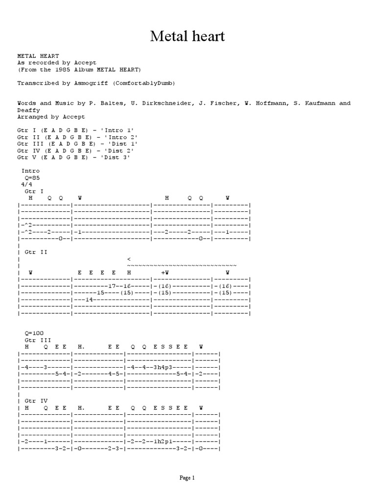 Metal Heart Guitar Tab by Accept | PDF | Guitar Family Instruments