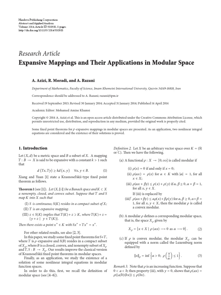 Expansive Mappings and Their Applications in Modular Space PDF