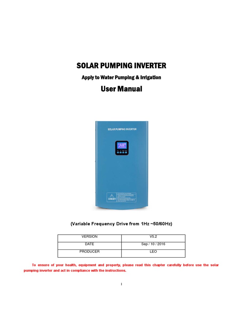 Solar Pumping Inverter User Manual | PDF | Power Inverter | Alternating ...