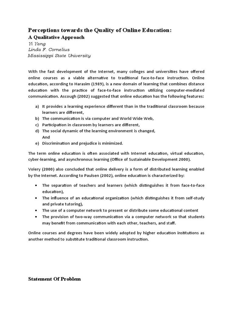 Student Perceptions of Online Education Quality | PDF | Educational ...
