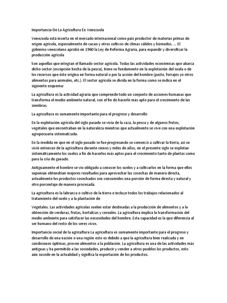 Importancia de la Agricultura en Venezuela | PDF | Agricultura | Venezuela