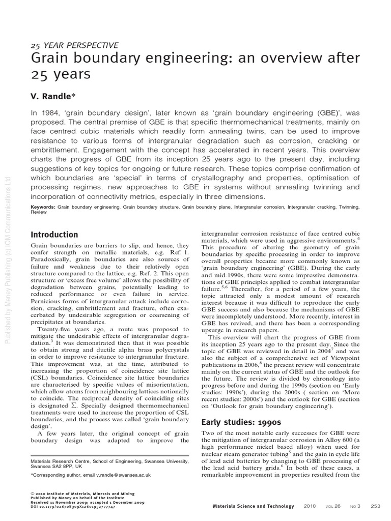 Grain Boundary Engineering - An Overview After 25 Years | PDF ...