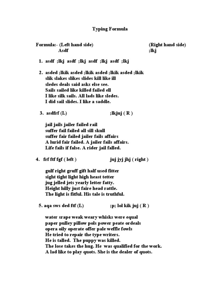 ASDF LKJ TYPING PDF