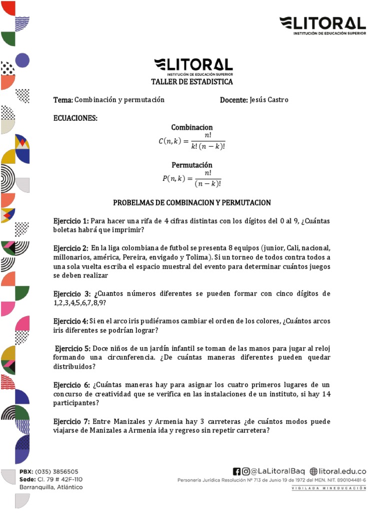 Combinaciones y Permutaciones en Ejercicios | PDF | Deportes | Ocio