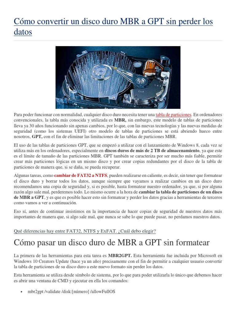 Convertir MBR a GPT sin perder datos | PDF | Gestión de datos ...