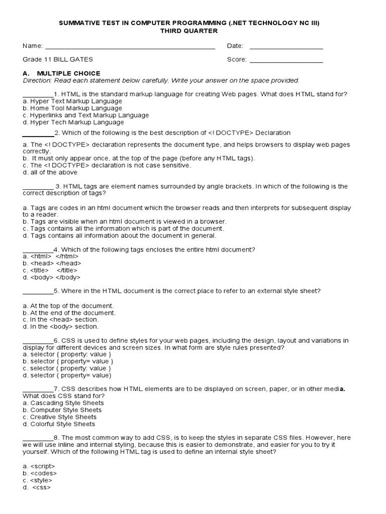 Summative Test No .2 | PDF | Html | Html Element