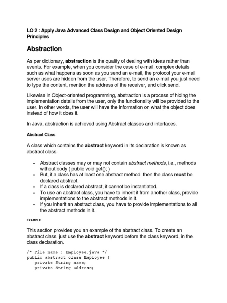 LO 2 Apply Java Advanced Class Design and Object Oriented Design ...