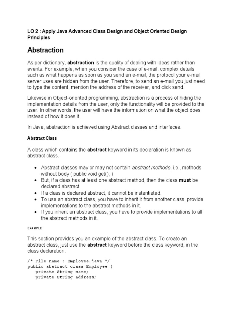 LO 2 Apply Java Advanced Class Design and Object Oriented Design ...