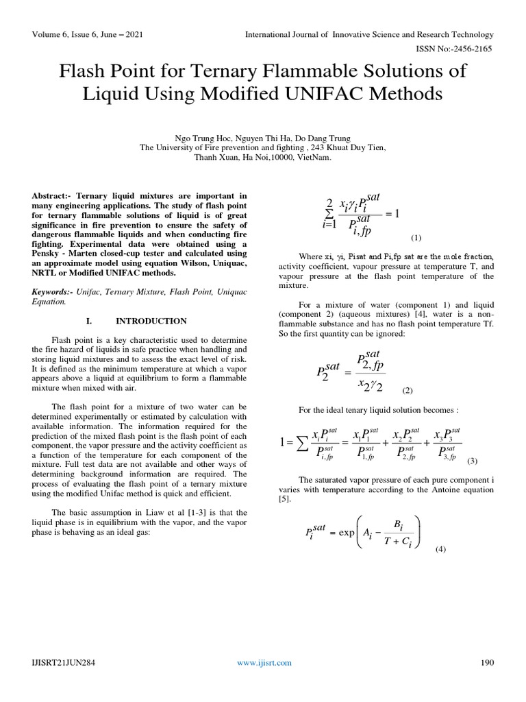 Flash Point For Ternary Flammable Solutions of Liquid Using Modified