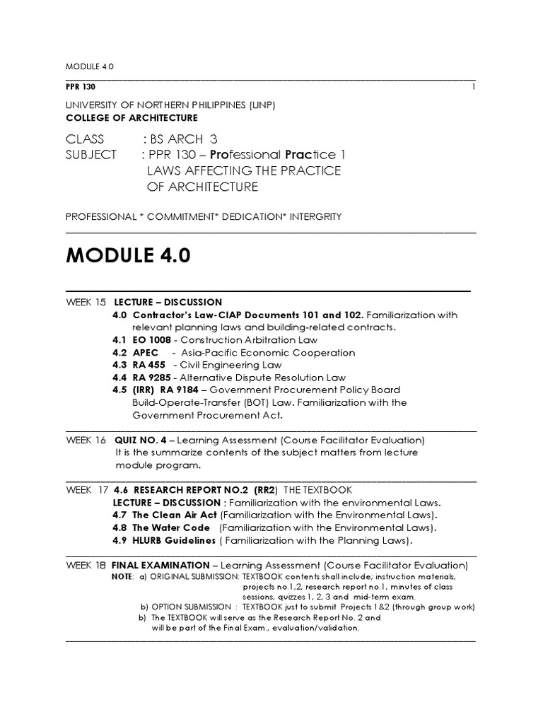 Class bs arch 3 subject ppr 130 professional practice 1 laws
