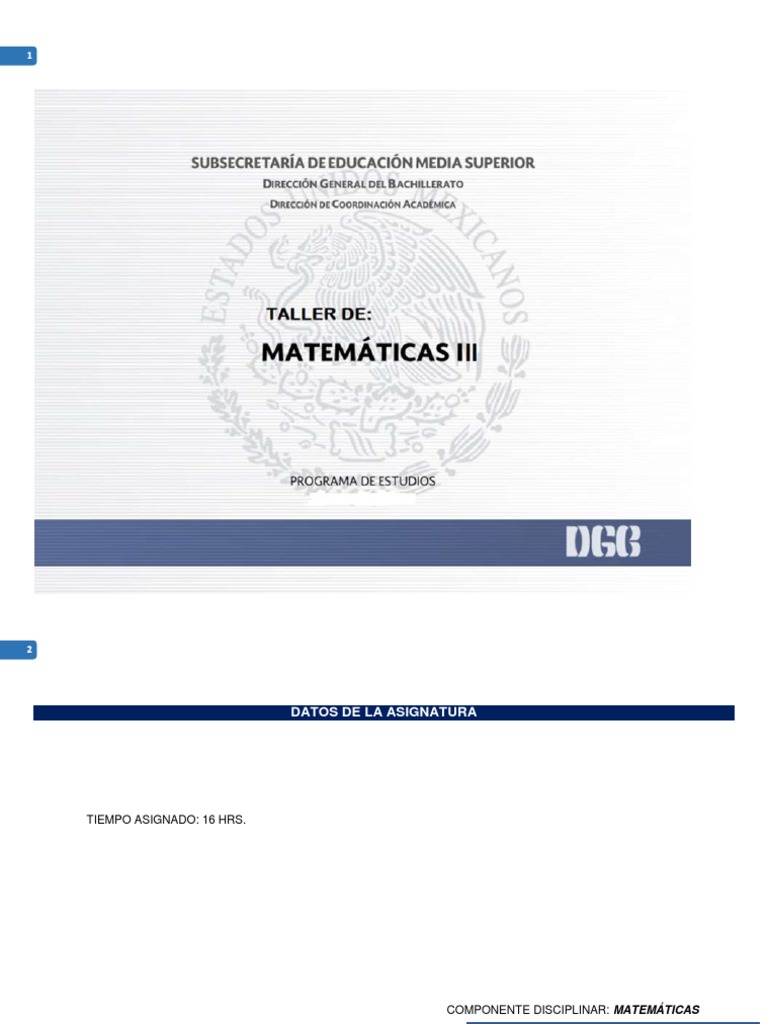 Programa de Taller de Matematicas III | PDF | Programa para la Evaluación  Internacional de Estudiantes | Geometría, image size:768x1024