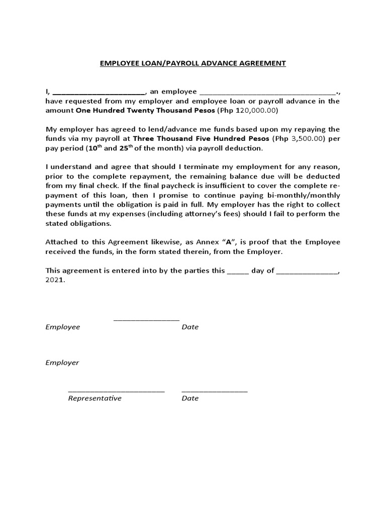 Employee Loan/Payroll Advance Agreement | PDF