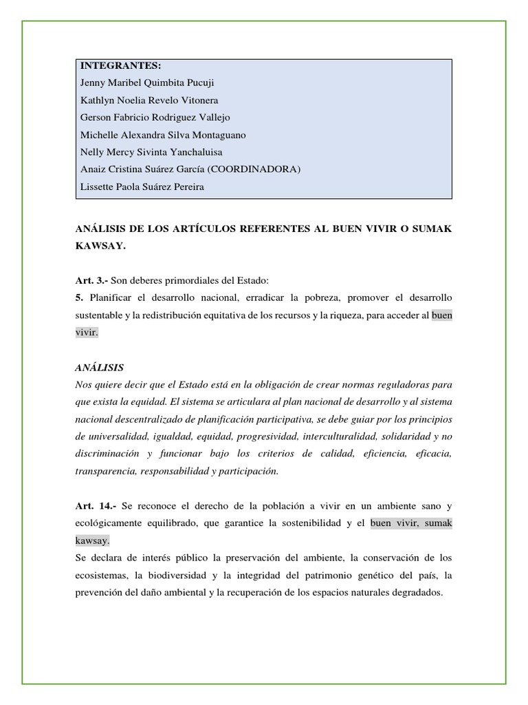 Sumak Kawsay PDF Igualdad social Cooperativa