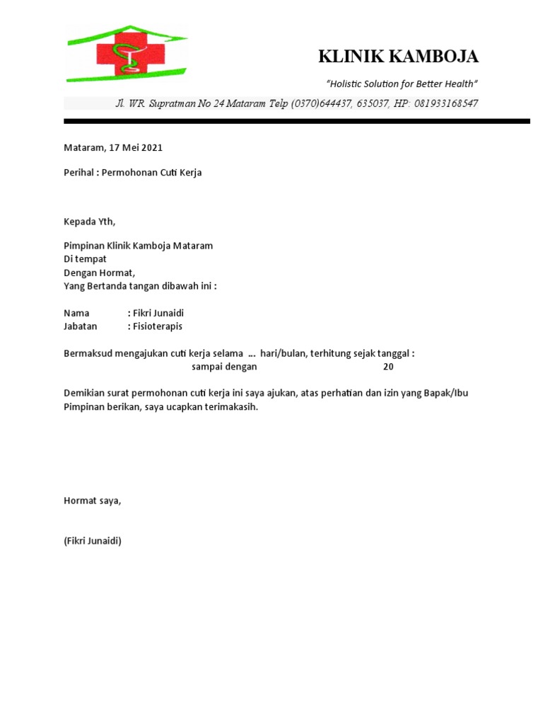 Surat Permohonan Cuti Kerja Pdf Pengembangan Diri Sains Matematika
