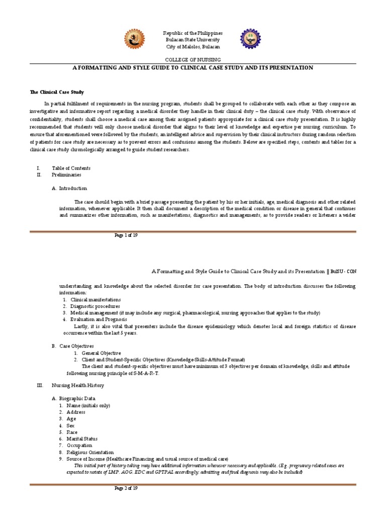 Clinical Case Study Guideline and Template | PDF | Nursing | Medical ...