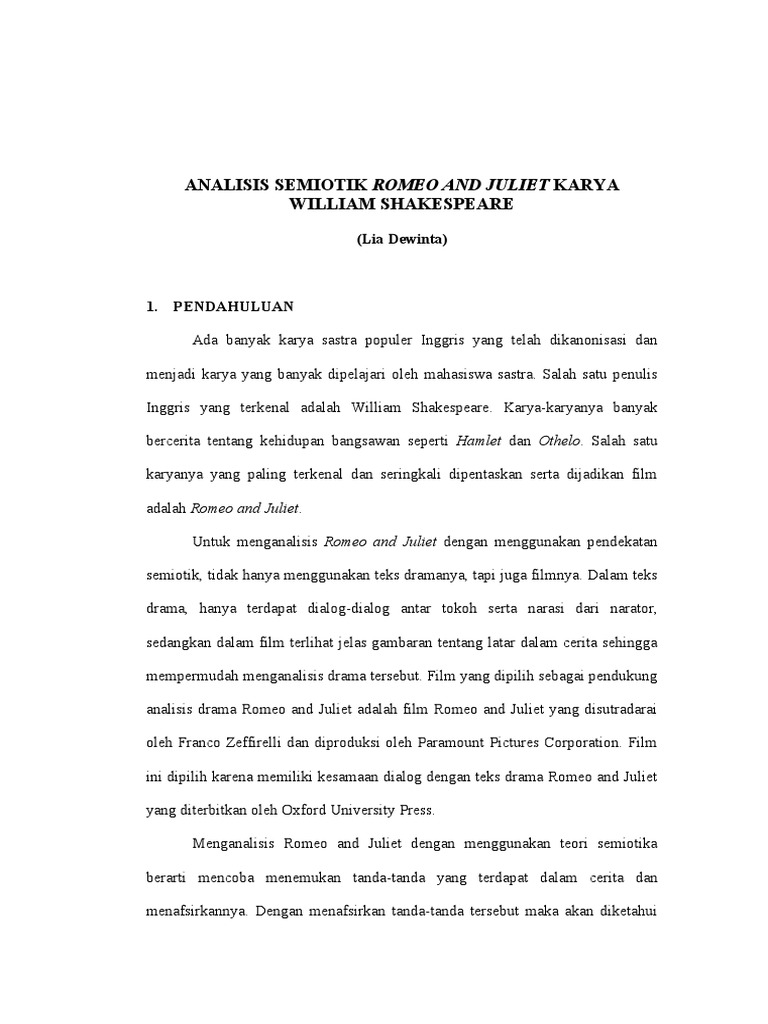 Analisis Semiotik Romeo And Juliet Karya Pdf