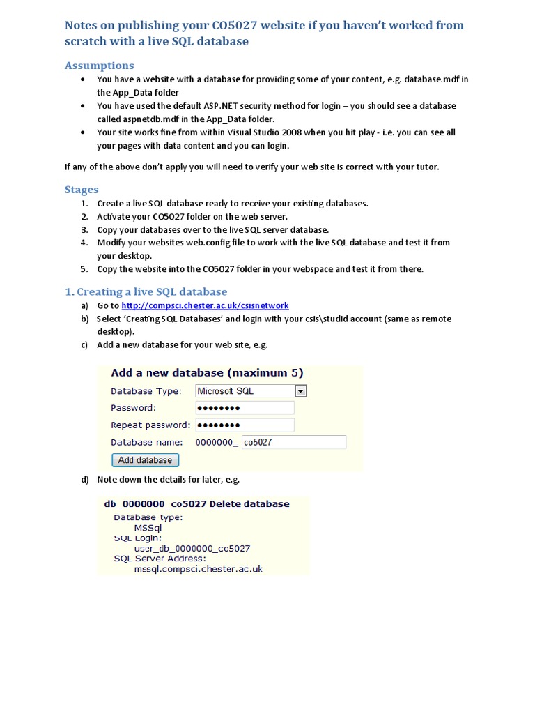 Publishing CO5027 with Live SQL Database | PDF | Databases | Websites
