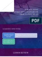 FORMULATING EVALUATIVE STATEMENTS ABOUT A TEXT READ (Autosaved)