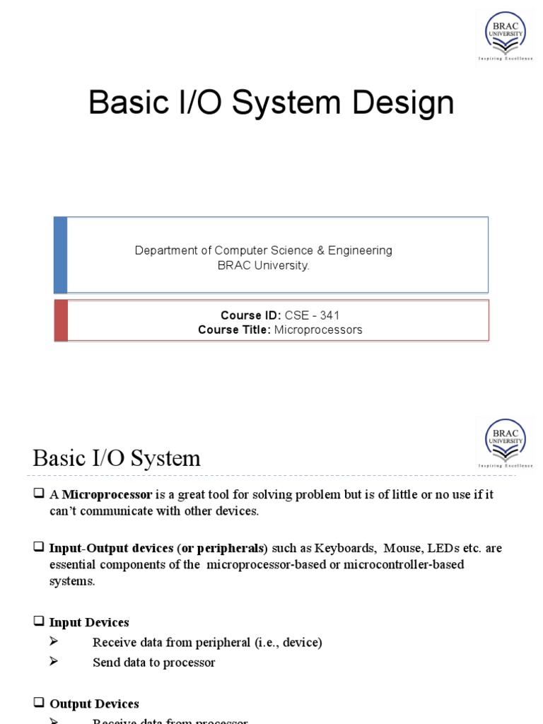 Basic I/O System Design: Department of Computer Science & Engineering ...