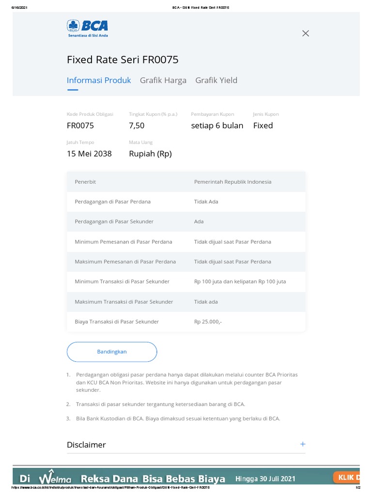 BCA - SUN Fixed Rate Seri FR0075 | PDF