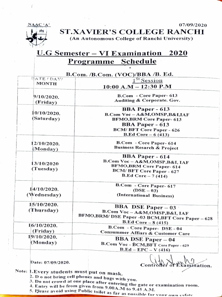 U.G Semester - VI Examination 2020: Programme Schedule | PDF
