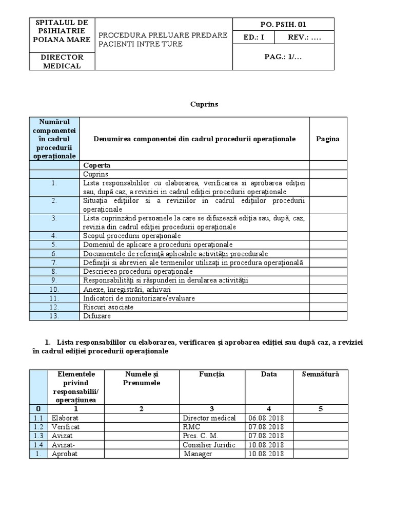 P.O.preluare Predare Pacienti | PDF