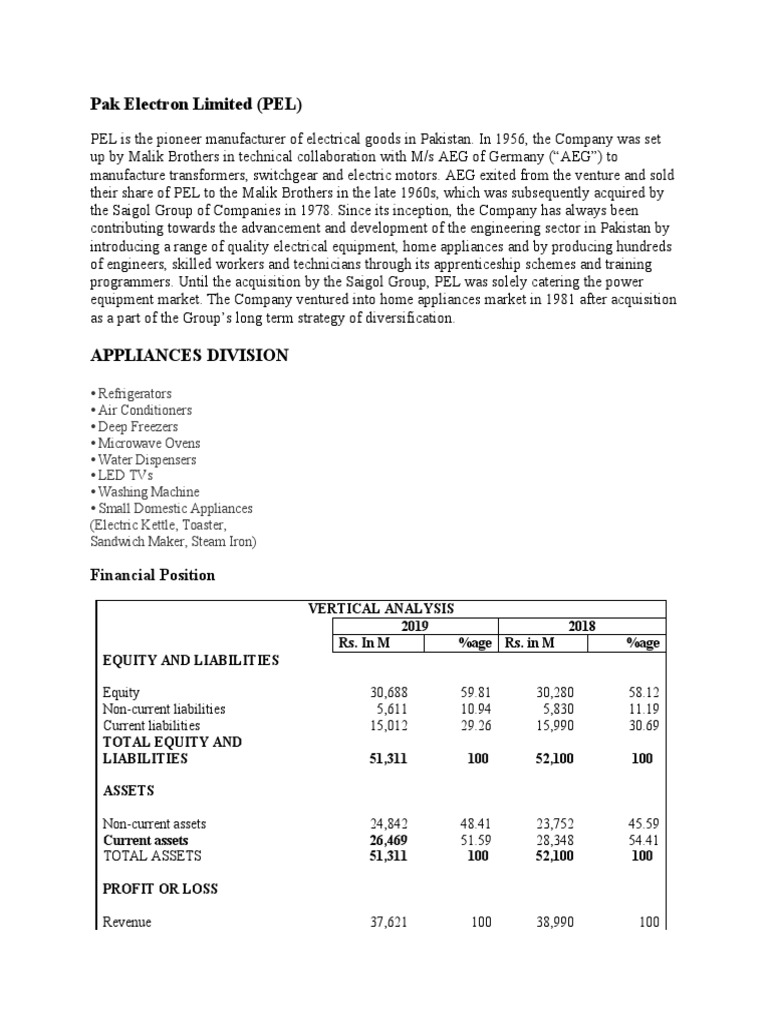 Pak Electron Limited (PEL) : Financial Position | PDF | Home Appliance ...
