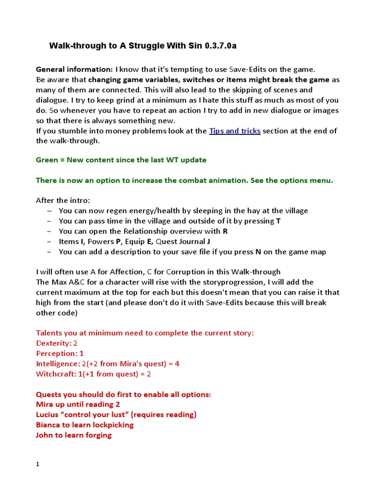 A Struggle With Sin Walkthrough 0.3.7.0a | PDF | Nature