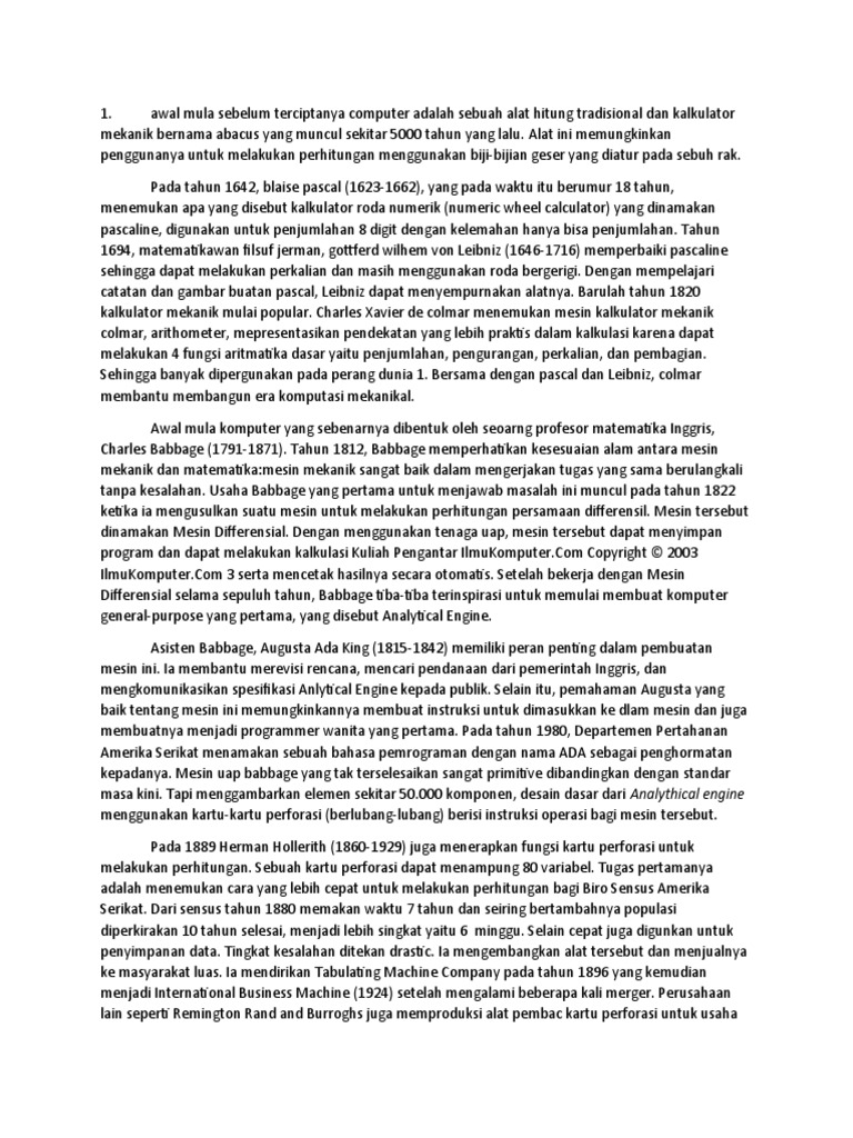 Ringkasan/rangkuman Sejarah Komputer PDF